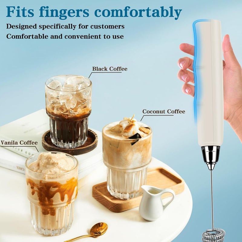 BSRGMS Milk Frother Handheld for Coffee, Electric Whisk 3 Speed Adjustable, Drink Mixer with Stainless 3 Whisks, Rechargeable Hand Frother Wand, for Latte Cappuccino Hot Chocolate Egg Beige - Image 4